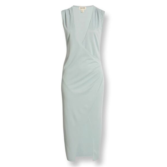 NWT Open Edit Light Blue Faux Wrap Slip On Dress Sz S - Picture 1 of 9